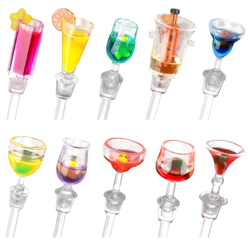 AUEAR Style B 10 Pack Acrylic Cocktail Stirrers Swizzle Sticks - Colorful Barware