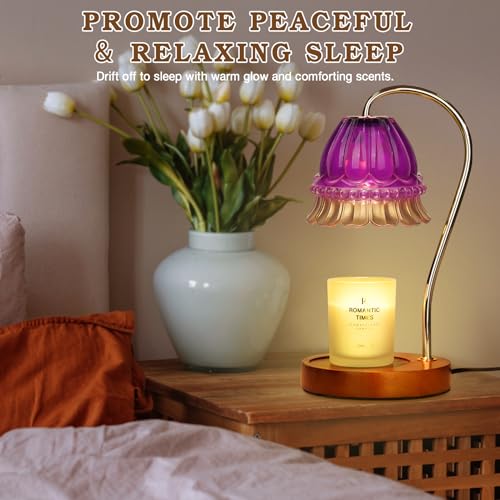 Funistree Purple Flower Candle Warmer Lamp with Timer – 2x50W, Adjustable Temp
