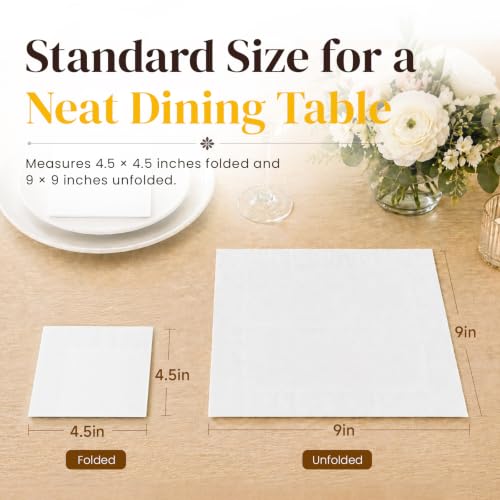 4.5x4.5 Inch White 2-Ply Cocktail Napkins - 1200 Count (12 Packs of 100) for Weddings & Parties