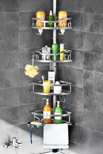 Corner Shower Caddy Tension Pole - 4-Tier Rustproof Bathroom Organizer