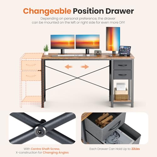 40-Inch Modern Computer Desk with Storage Drawer and Side Hook - Brown
