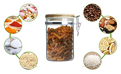 IDEALUX Glass Storage Jar with wooden Locking Clamp, Coffee Bean & Kitchen Food Container, Glass Sourdough Starter Jar (2PACK 50 OZ)