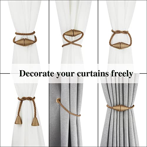 Magnetic Curtain Tiebacks - 2 Pack Decorative Braided Rope Holdbacks
