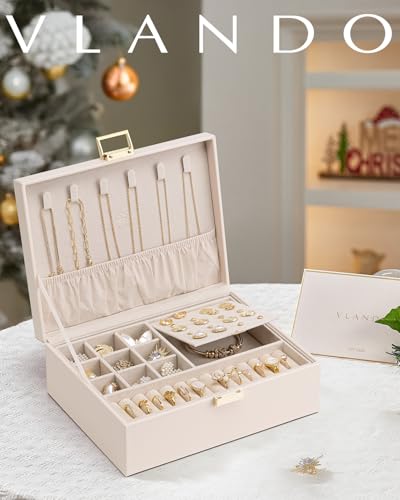 2-Layer Jewelry Box Organizer with Removable Tray, Apricot Pink