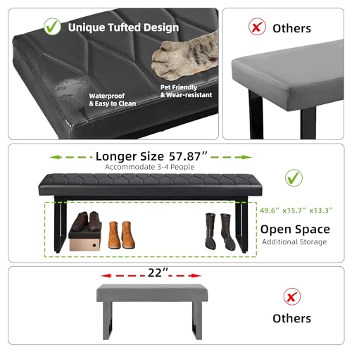 58-Inch Padded Faux Leather Bench Set of 2 - Modern Cushioned Dining Bench