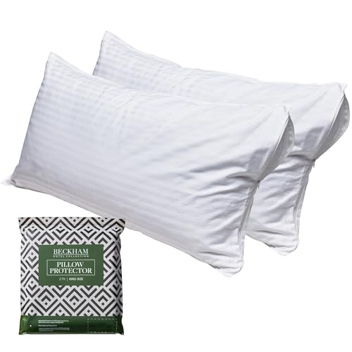 King Size Cotton Pillow Protectors - Zippered Breathable Cover, 2 Pack