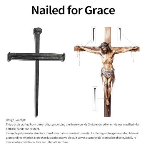 Handcrafted Crucifixion Nail Cross on Wooden Base - Religious Decor