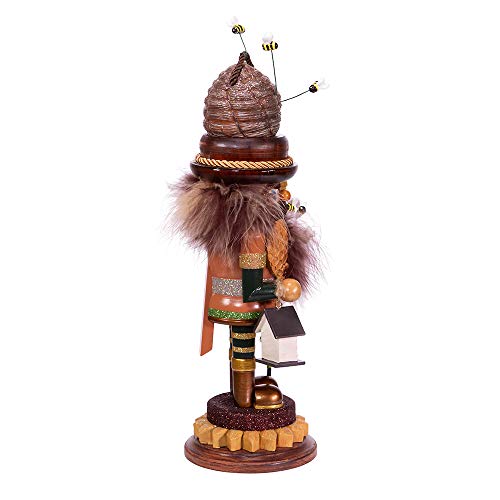 15-Inch Wooden Beekeeper Nutcracker Figurine with Beehive & Sunflowers