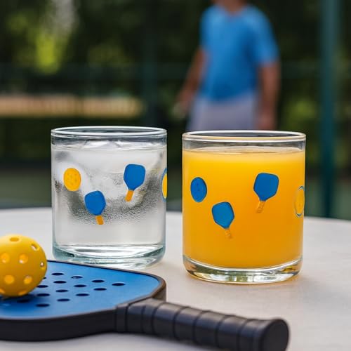 Pickleball Icon Stemless Glass Tumblers - 14.8oz Set of 2 Cocktail Glasses