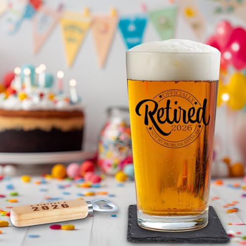 2026 Retirement Beer Glass Gift Set with Coaster and Bottle Opener