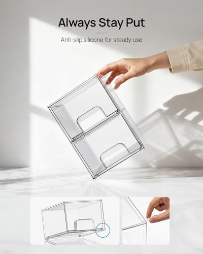 Vtopmart 4 Pack Small Clear Stackable Storage Drawers, Fits Narrow