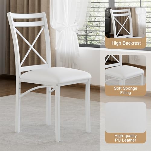 5-Piece Dining Table Set for 4, Faux Marble Top with 4 Upholstered Chairs