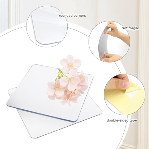 2-Pack Self-Adhesive Acrylic Mirror Tiles, 6x6 Inch Shatterproof Wall Decor