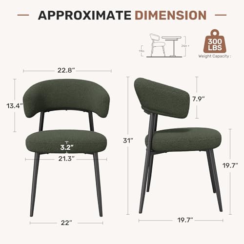 Set of 4 Boucle Upholstered Dining Chairs with Curved Backrest and Metal Legs