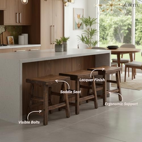 20-Inch Solid Wood Saddle Seat Stool, Rustic Industrial Dining Stool
