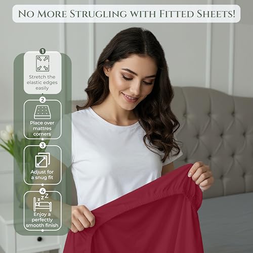 Red Royale Linens King Fitted Sheet 100% Cotton Deep Pocket Bedding