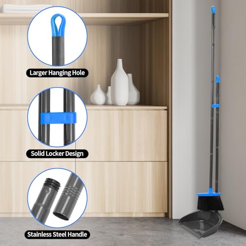 Long Handle Broom and Dustpan Set, Upright Standing Floor Sweeper for Home