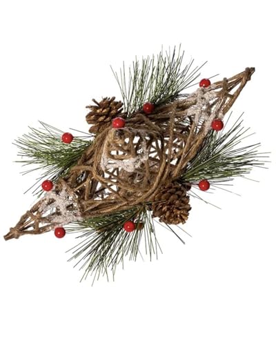 11-Inch Natural Star Christmas Tree Topper with Pinecones & Berries
