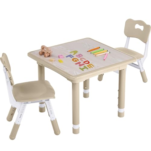 GITAWUSA Toddler Height Adjustable Table and 2 Chairs Set 23.6x23.6 Natural