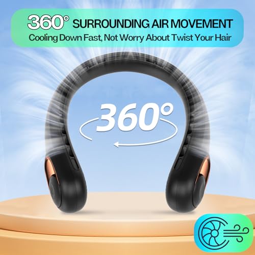 KIDEE Portable Bladeless Neck Fan, 4000mAh Rechargeable Hands-Free Wearable Fan