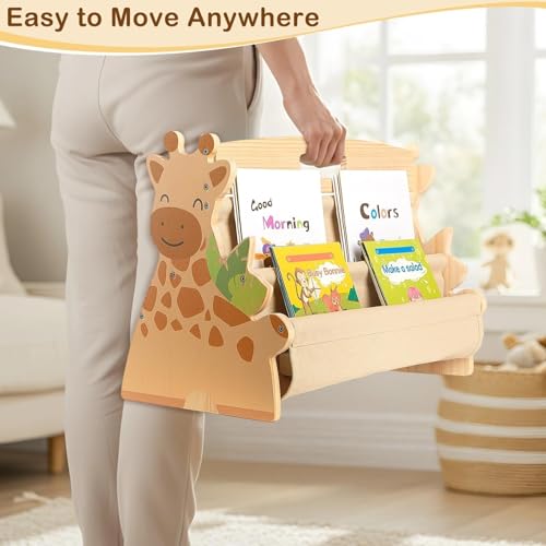 Double-Sided Toddler Bookshelf - 4-Tier Montessori Wooden Book Rack