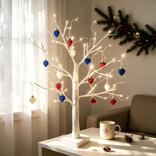 HipTree 20ct Red White Blue Patriotic Mini Christmas Tree Ornaments 1.18 Inch - Variation 01-red White Blue