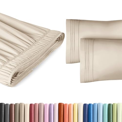 Queen Size Wrap Around Bed Skirt and Pillowcase Set - 21 Inch Drop, Cream