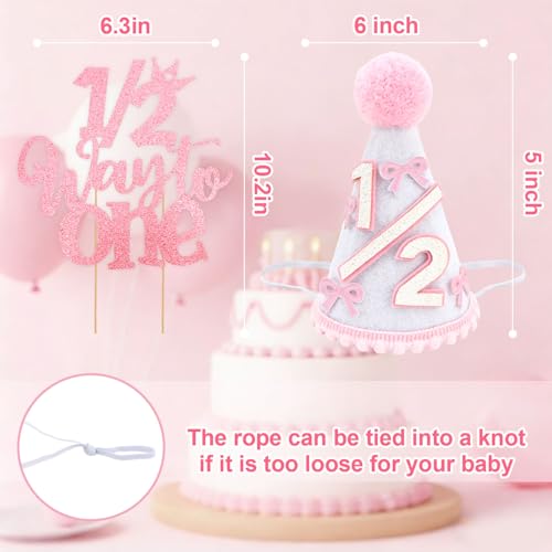 Half Birthday Decoration Set for Baby Girl - Banner, Crown & Cake Topper