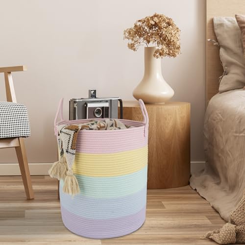 Rainbow Woven Cotton Rope Laundry Basket & Tall Nursery Storage Hamper