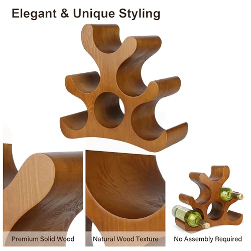 6-Bottle Wooden Countertop Wine Rack - Freestanding Wine Storage Stand