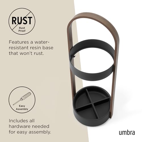 Modern Umbrella Stand with Wood Handle, 27-Inch Space-Saving Entryway Storage