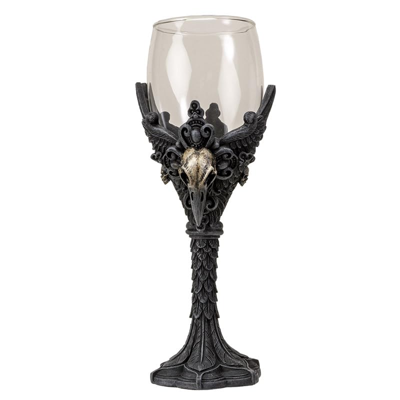 Gothic Raven Goblet, 7 oz Hand-Painted Resin Chalice for Altar Decor