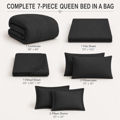 7-Piece Queen Comforter Set - Soft Microfiber Bed in a Bag with Sheets