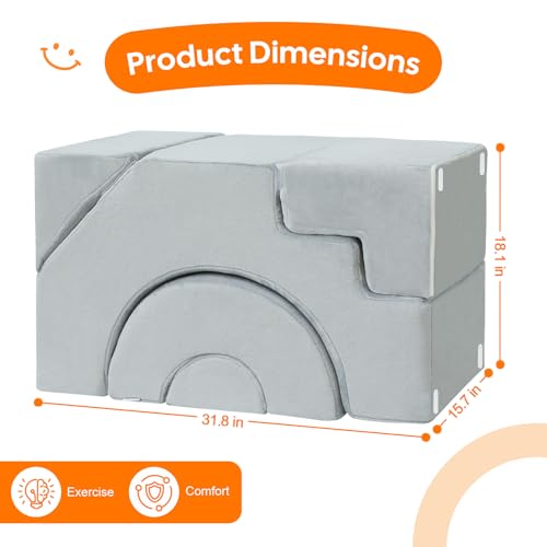 Modular Kids Foam Play Couch with Slide and Stairs - Grey Convertible Sofa