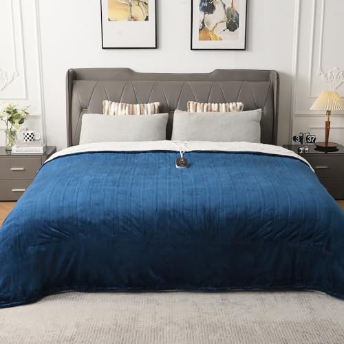 Twin Size Electric Heated Blanket, Flannel and Sherpa Throw with 10 Heat Levels