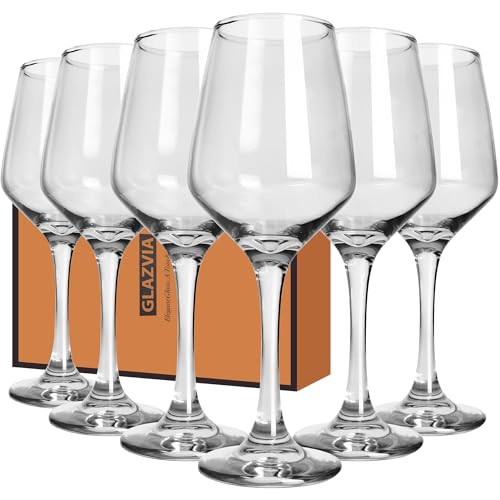 Glazvia Clear Wine Glasses Set of 6, 12oz, Elegant Stemmed Drinking Glasses