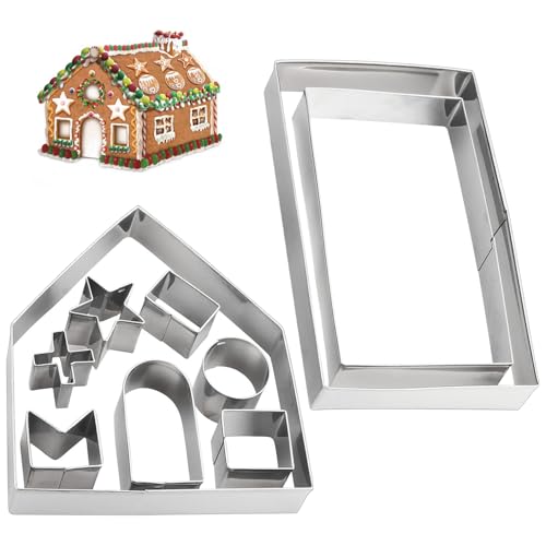 Gingerbread House Cookie Cutter Set - 3D 10-Piece Stainless Steel Kit