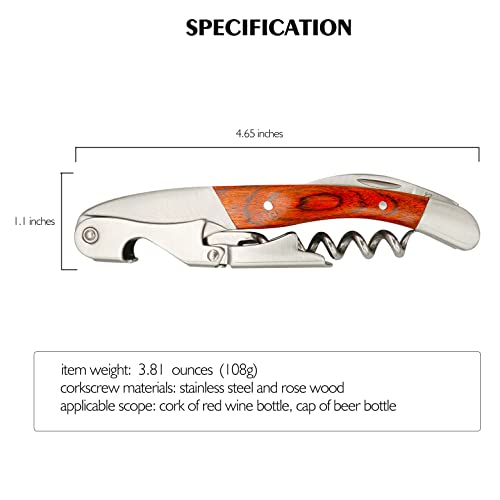 Gajing Waiter Corkscrew - Professional Wine Opener with Rosewood Handle, Double-Hinged, Multi-Function Bar Tool