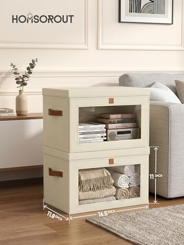 Large Closet Storage Organizer Bins with Lids and Window 2 Pack