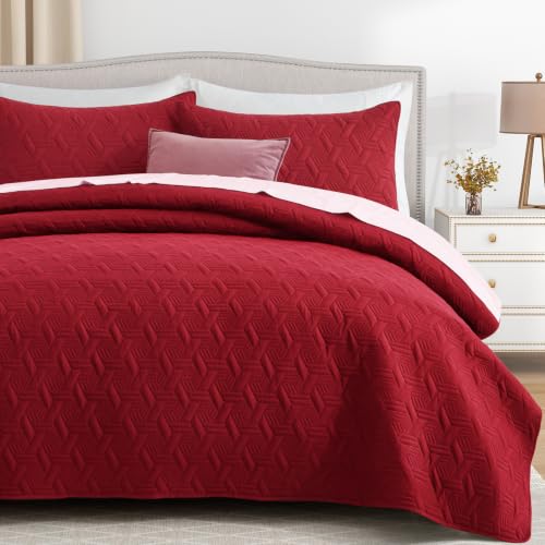Lavsiry Red Full/Queen Quilt Bedding Set with Shams - 90x96, 3-Piece