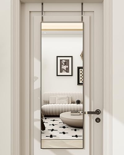 14" x 48" Adjustable Over-the-Door Full Length Mirror, Black Shatterproof