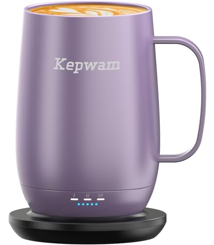 Kepwam Heated Coffee Mug T2-Plus 20oz Lilac Violet - Long Battery Life, Keeps Drinks Hot