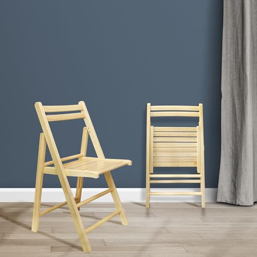 Solid Wood Folding Chairs - 2-Piece Set, Natural Finish