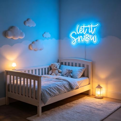 Let It Snow Neon Sign - Snowflake LED Holiday Wall Decor, USB Dimmable