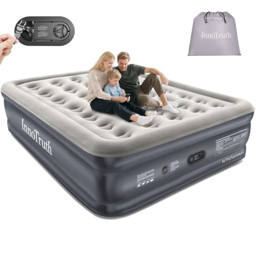 InnoTruth Grey 18-Inch Queen Air Mattress with Built-In Pump for Guest & Camping