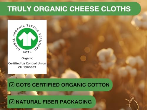 Organic Cheese Cloth - GOTS Certified, 36x36 Inch, Reusable Muslin for Straining & Crafts