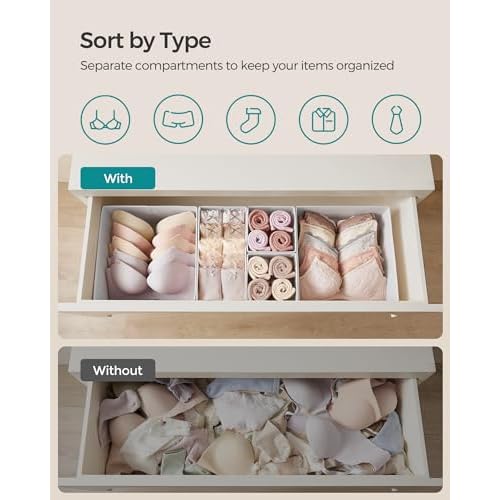 SONGMICS Drawer Organizer,Dresser Drawer Organizers, Set of 12, Foldable Fabric Storage Bins for Socks, Underwear, Bras, Ties, Scarves, Cloud White URDZ006W02