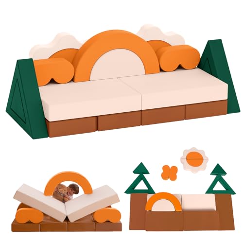 18-Piece Modular Kids Play Couch - Jungle Theme Toddler Foam Building Sofa