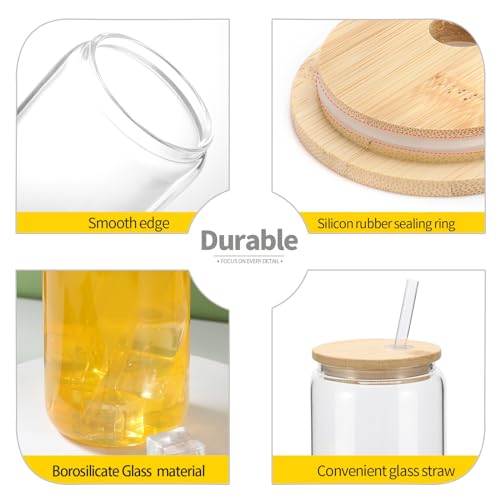 20-Pack 16oz Beer Can Shaped Glass Cups with Bamboo Lids and Glass Straws