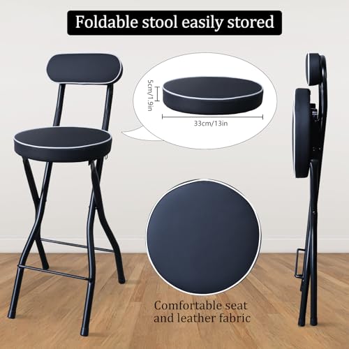 Folding Bar Stool with Backrest, Padded Counter Height Portable Chair